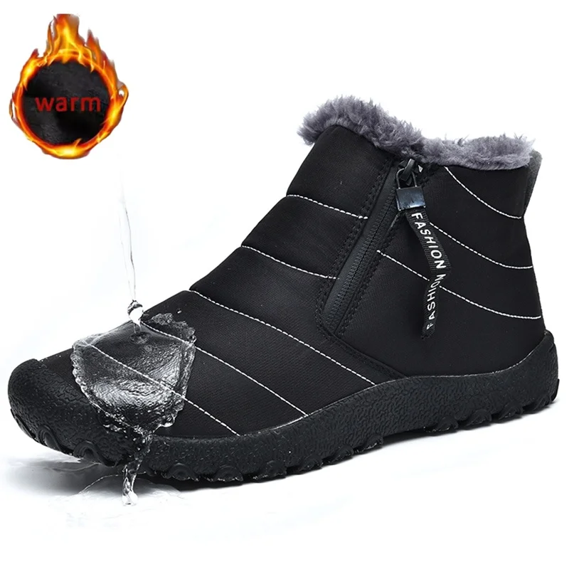 

Winter Booties Men Snow BareFoot Casual Shoes Waterproof Outdoor Warm Fur Work Shoe Non-slip Men Ankle Shoe Snow Boot Cold-Proof