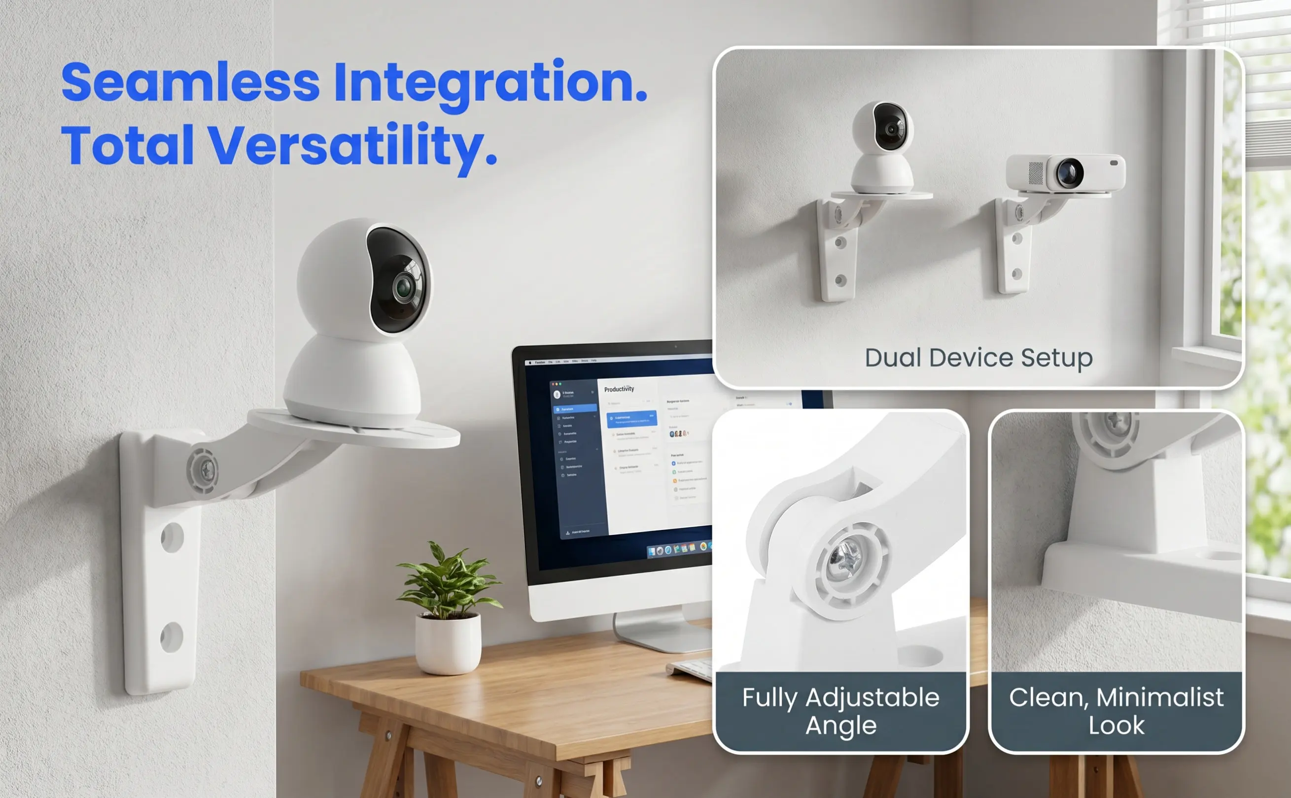 2 Pcs Dome Camera Wall Bracket Indoor Mounting Angle for Security Holder No Drill