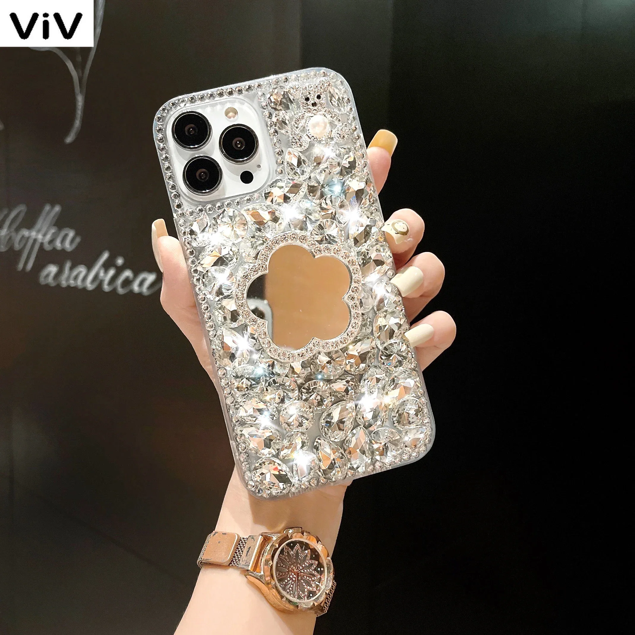 Fashion Women Luxuxy Diamond Makeup Mirror Girls Cell Phone Case For Xiaomi Redmi9A 9C Note8 9Pro Note10S Note11 Pro 12Pro Cover