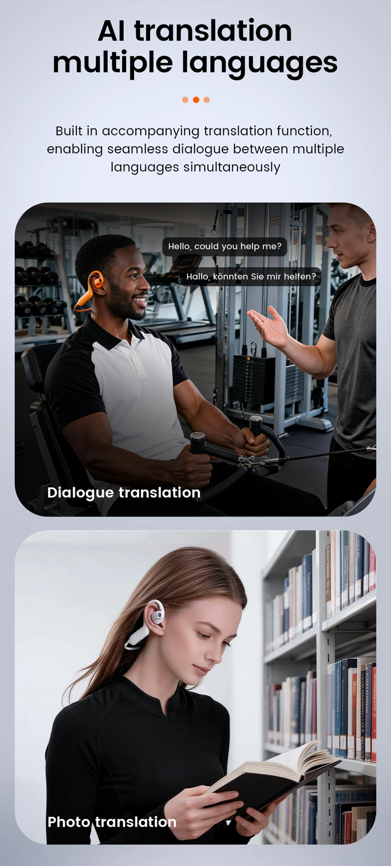 Smart AI Headset 8MP Camera 4K Video Recording Sport Earphone WIFI Bluetooth Music Play Multi‑language Translation Wearable