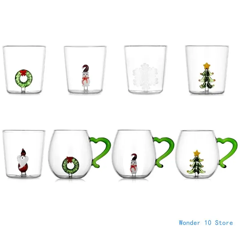 

Multifunctional Holiday Glass Mug 3D Christmas Wreath Glass Mug 350/400ml Capacity Glasses for Family Gatherings