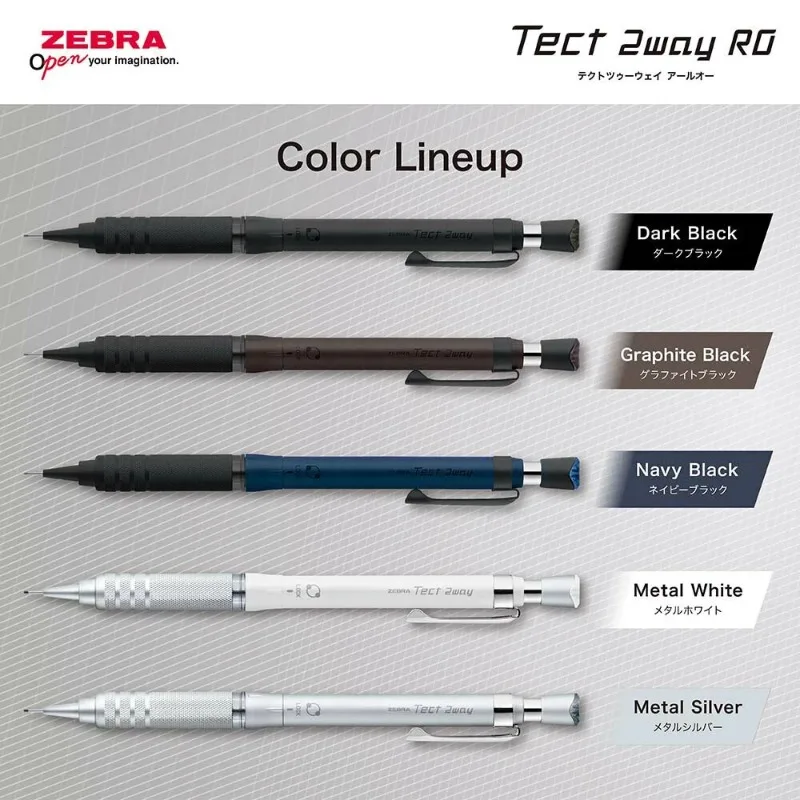 ZEBRA Tect 2way RO MA141 Mechanical Pencil 0.5mm,Shake & Click 2-Way Lead Advance,Knurled Metal Grip,Low Center Drafting Pencils