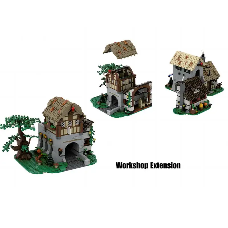 City Street View Building Medieval Town Square Modular Architecture DIY Technology Blocks Model Puzzle Kid's Bricks Toys Gifts