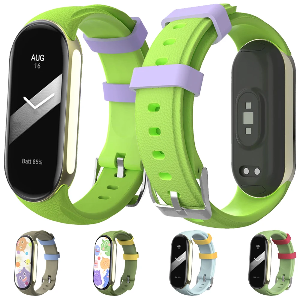 

Faux Leather Texture Silicone Strap for MiBand 10 Sports Rubber SmartWatch Wristband Correa for Xiaomi MiBand 9 8 NFC
