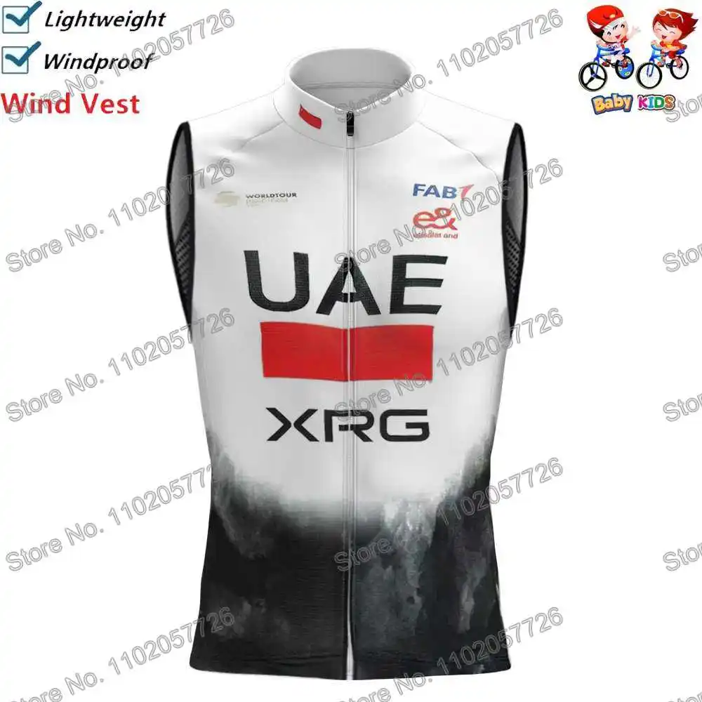 الأطفال UAE Team 2025 بطل العالم  سترة ركوب الدراجات سترة واقية من الرياح صيف سترة واقية من الرياح الأولاد قميص ركوب الدراجات على الطرق بدون أكمام دراجات جبلية بنات سترة ركوب الدراجات ملابس رياضية
