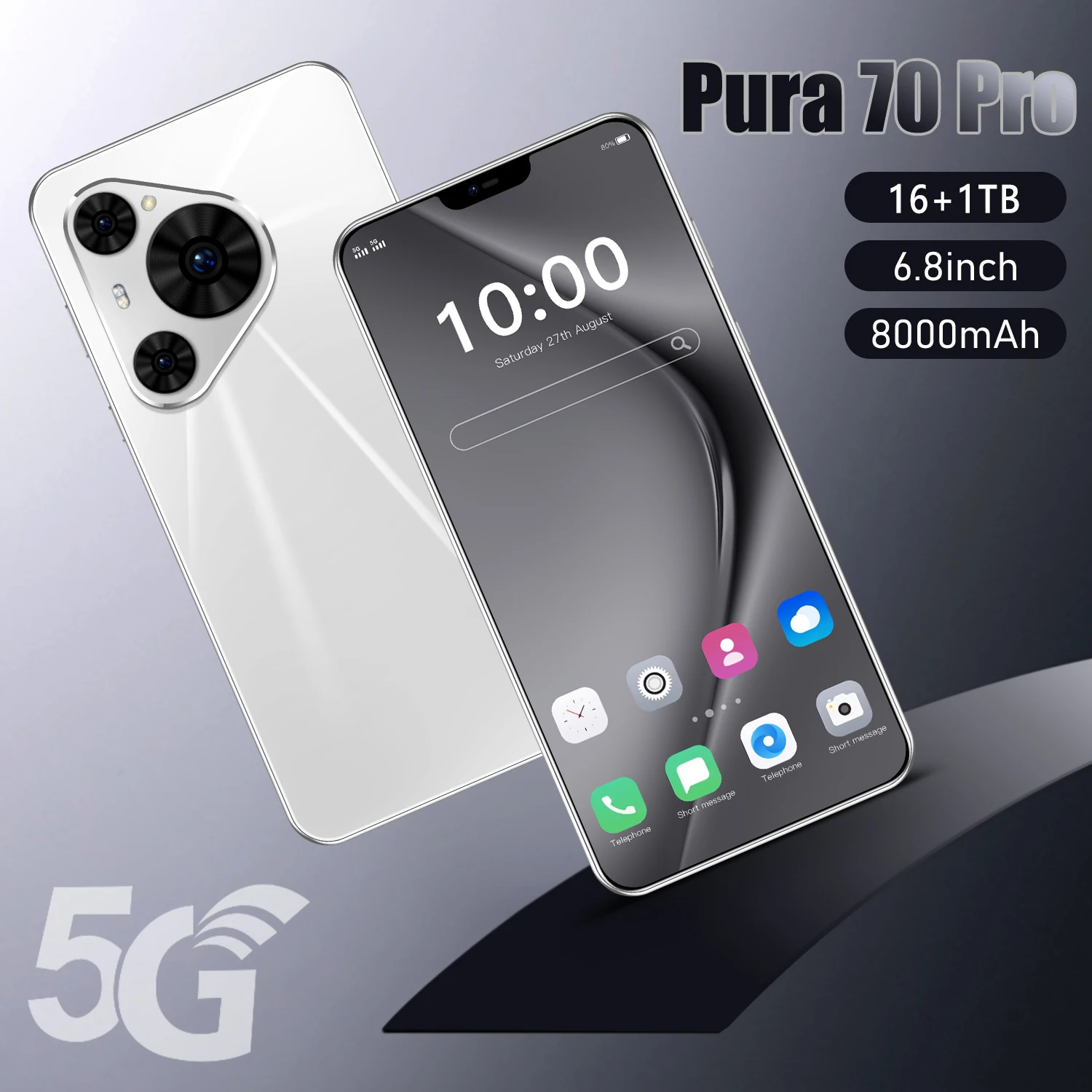 

Global Version Pura70Pro 5G Smartphone Android 6.8-inch 16GB +1TB Dual SIM 8000mAh 50+108MP Camera Original Mobile phones