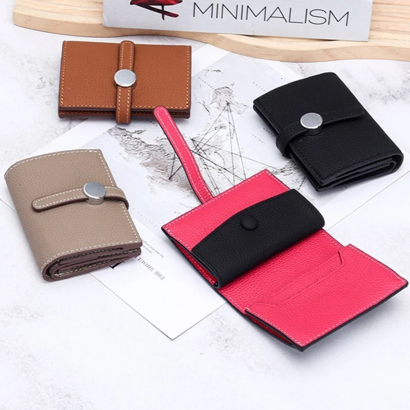 Small Wallet Women Bifold Compact Credit Card Holder Drawstring Closure Leather Wallets for Women with Coin Pocket