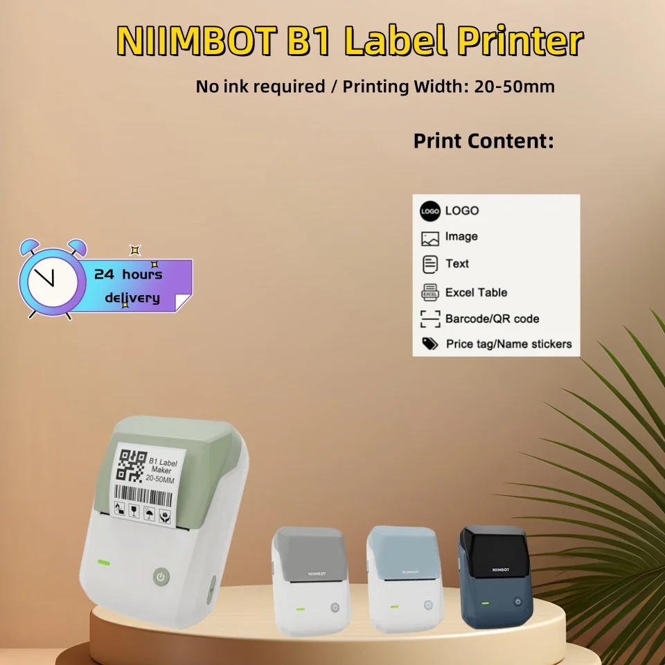 NIIMBOT B1-Étiqueteuse Portable, Imprimante Thermique, Mini Code-barres, Autocollant de Code QR, Rouleaux de Papier, Étiquette de Câble, 20-50mm