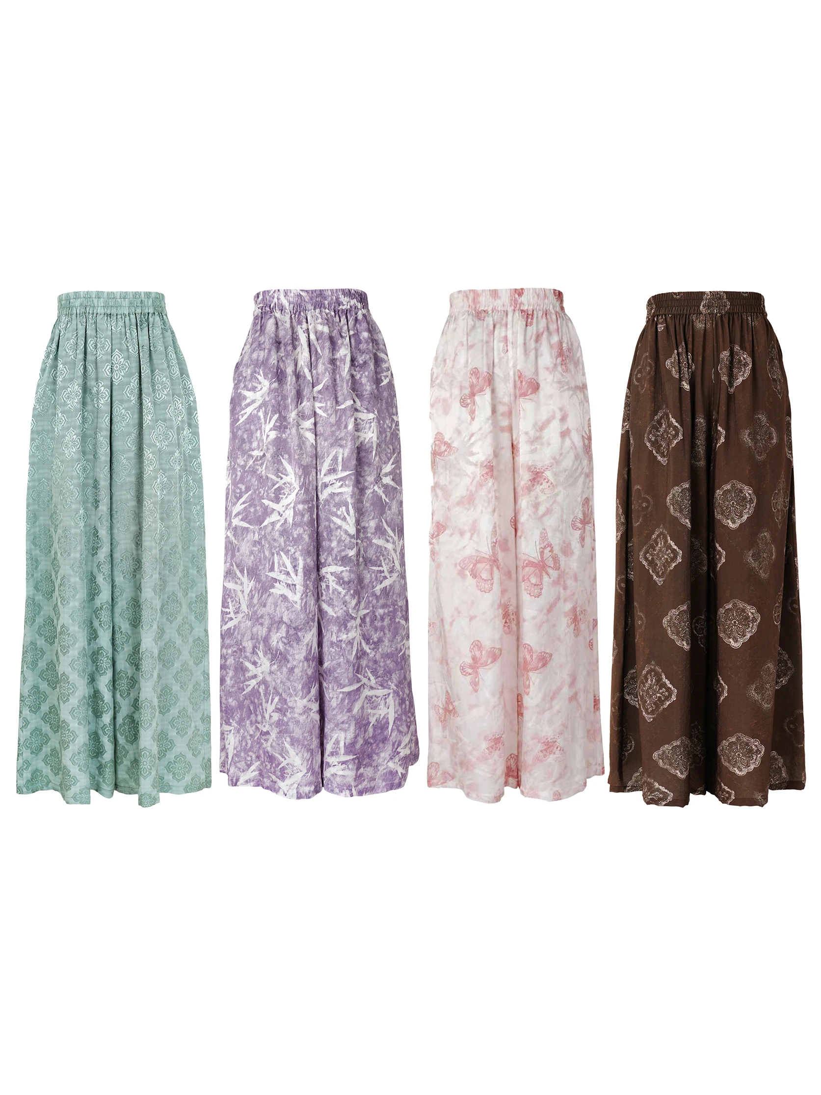 

Daily Versatile Wide Leg Pants with Pockets Traditional Light Veil Spring Summer High Waist Women's Fashion Chinese Style Tro...