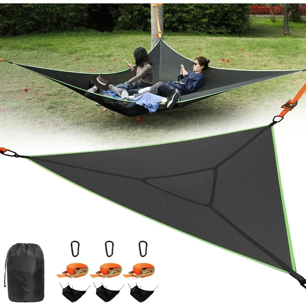 

Hammock, 13ft Camping Hammock With 3 Ratchet Tie Down Straps And Storage Bag, 3 Point Hammock Portable Max 800 Lbs|