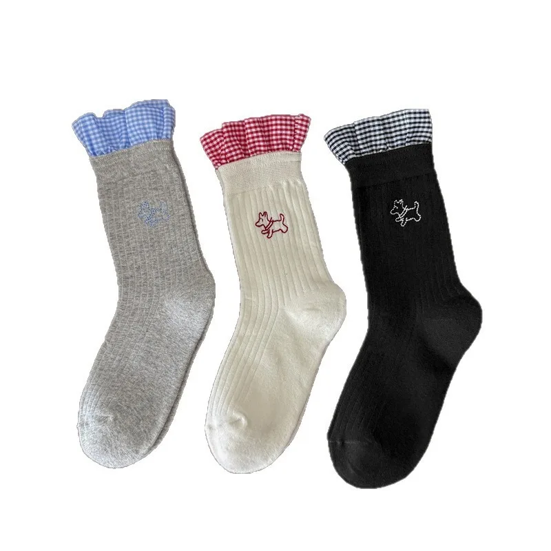 3 paires de chaussettes Coquette en coton blanc pour filles, chaussettes mignonnes aux genoux, printemps-automne, dessin animé, école japonaise, mi-mollet, haute qualité