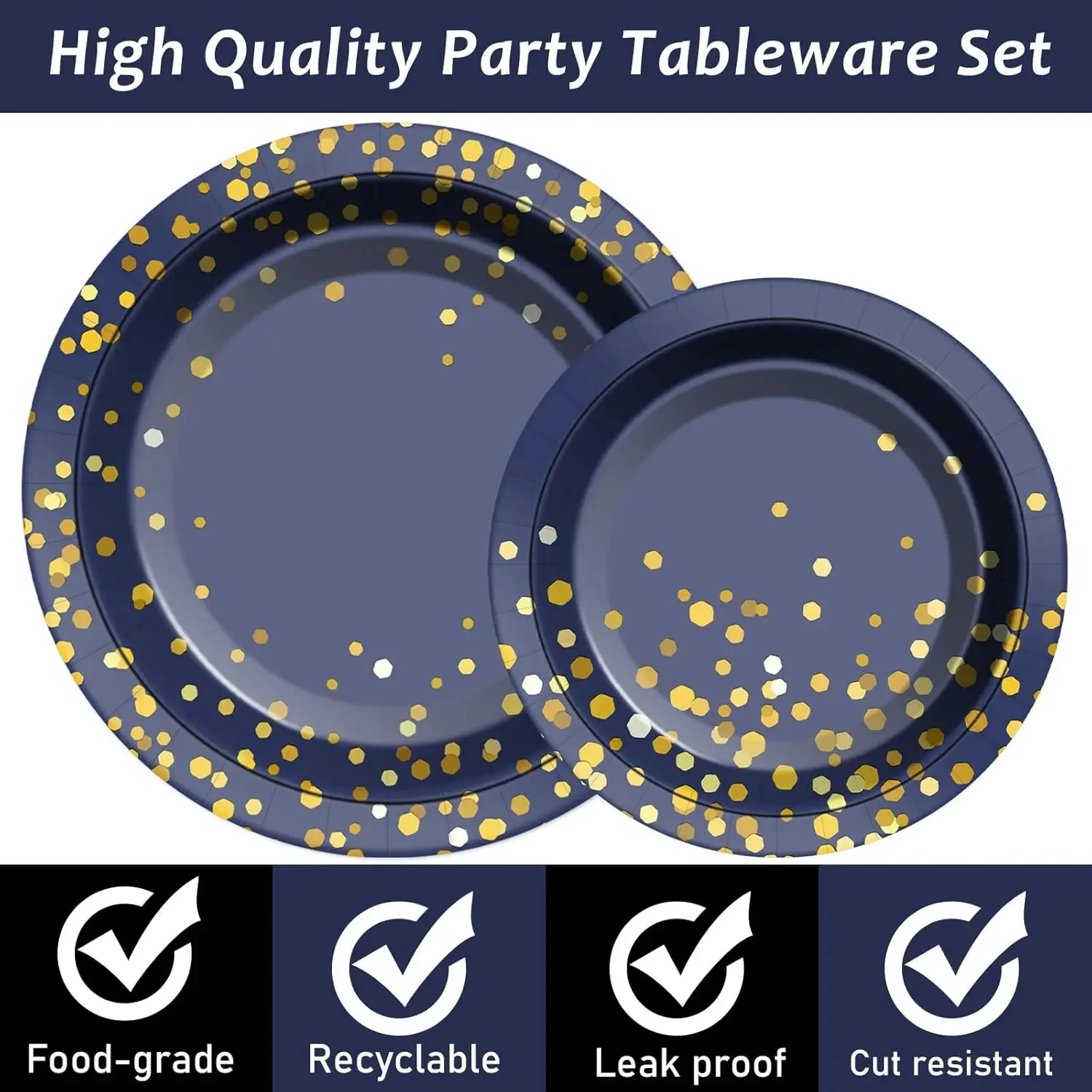 Blau Schwarz Gold Party Dekorationen Blau und Gold Einweggeschirr Set Pappteller Tassen für Geburtstag Hochzeit Partyzubehör – Detail 2