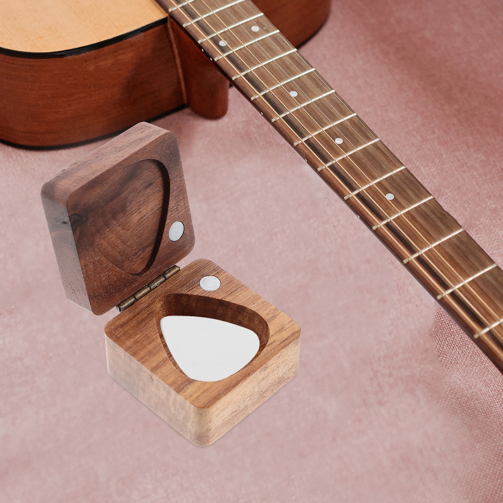 

Guitar Pick Case Plectrum Holder Shrapnel Wood Cases Picks Storage Acoustic Container