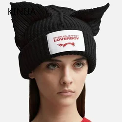 Winter Skullies Hat Unisex Cat Ear Warm Crochet Knitted Hat Costume Beanie Cap Women Christmas Gift Hip-hop Cap Cold Hat