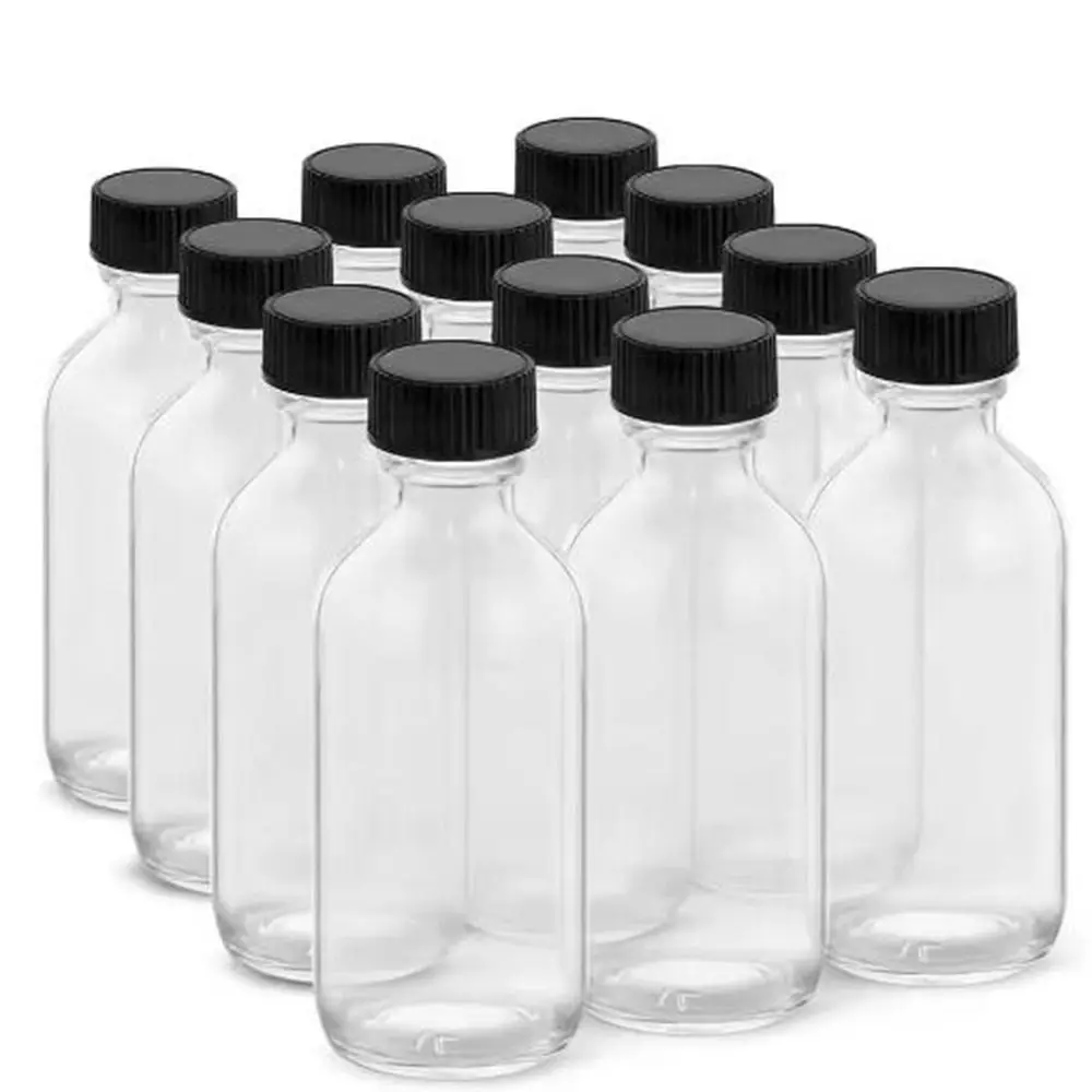 

12Pcs Multifunctional 60ml Sample Boston Bottle Clear with Lids & 3 Funnels Round Sample Bottles Airtight Whiskey Sample Oils