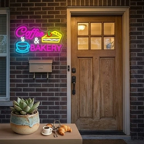 Open Cake Bakery & Coffee Shop Neon Sign | LED Wall Decor Light for Front Door, Coffee Lovers Gift | USB Neon Light for Wall Art
