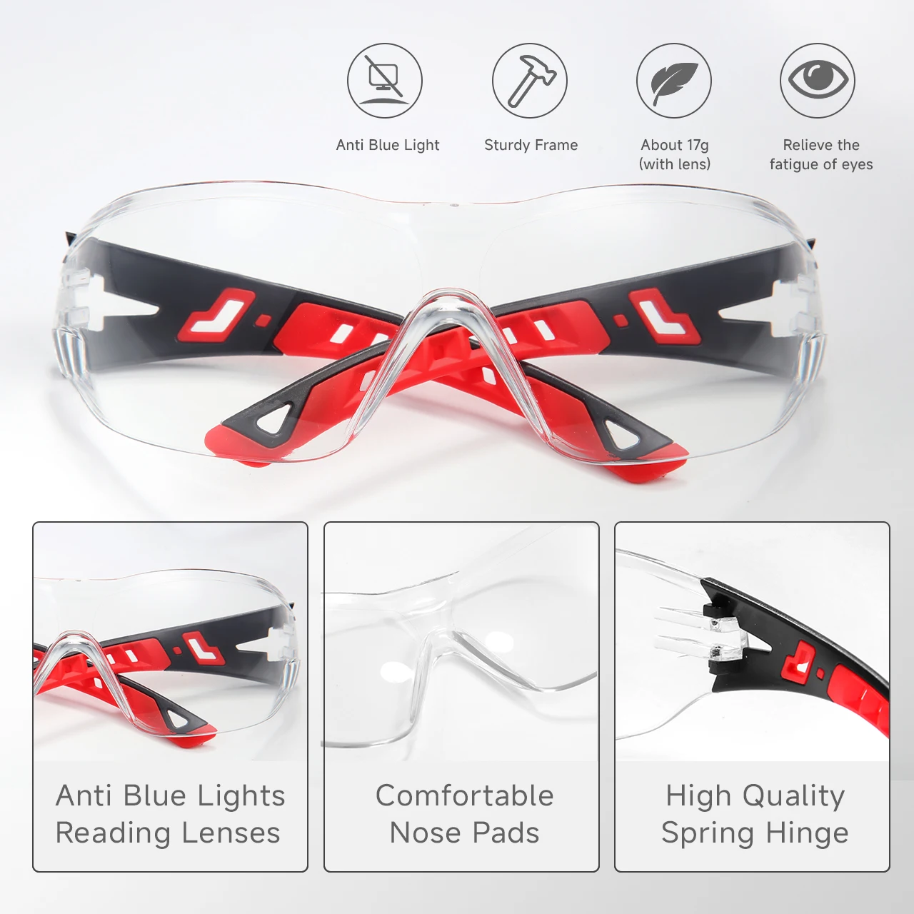 Dustproof, Weatherproof, Splash-Resistant Safety Glasses, Clear Lens for Work and Laboratory Use, Eye Protection for Research