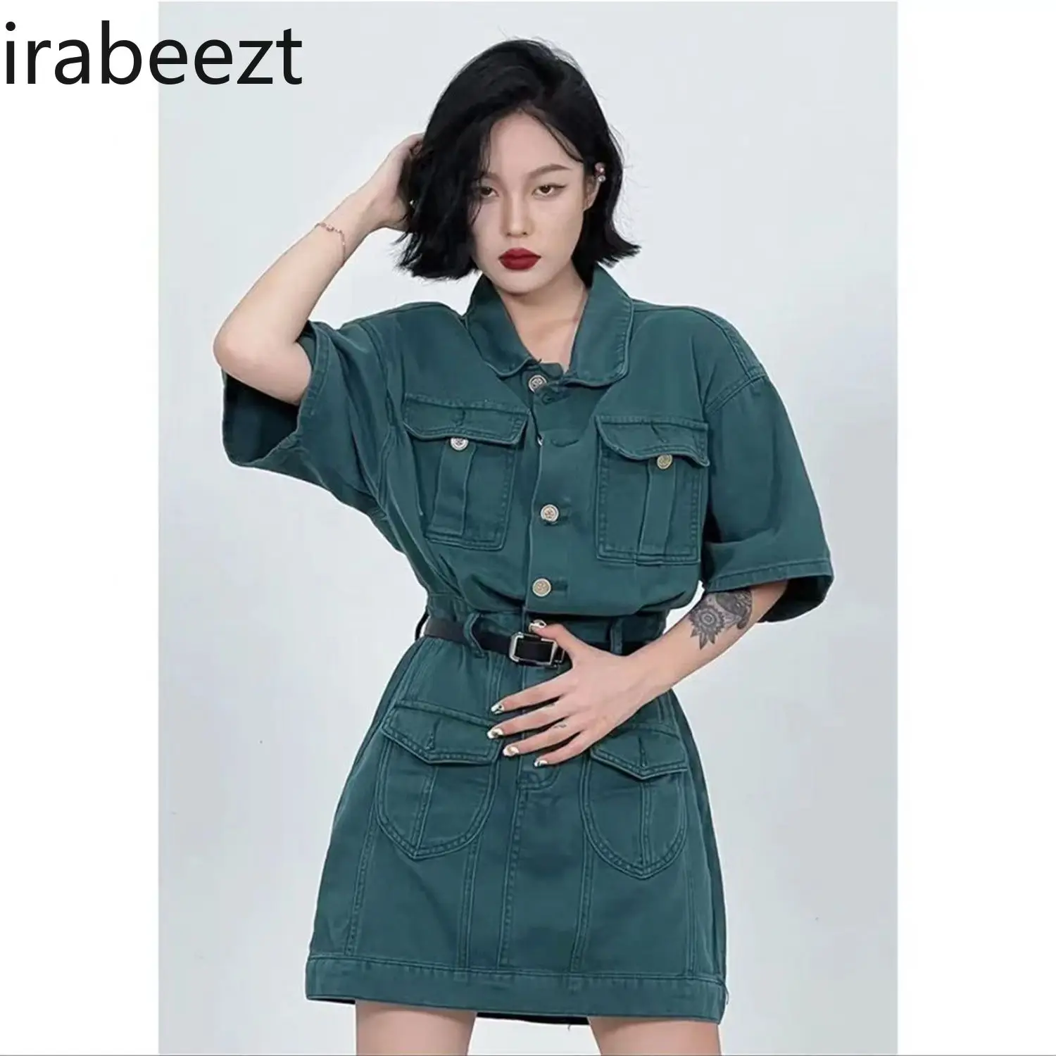 

Niche Fashion Everything Retro Solid Color 2024 Personality Denim Dress Trend Celebrity Style Casual Summer Dress Women