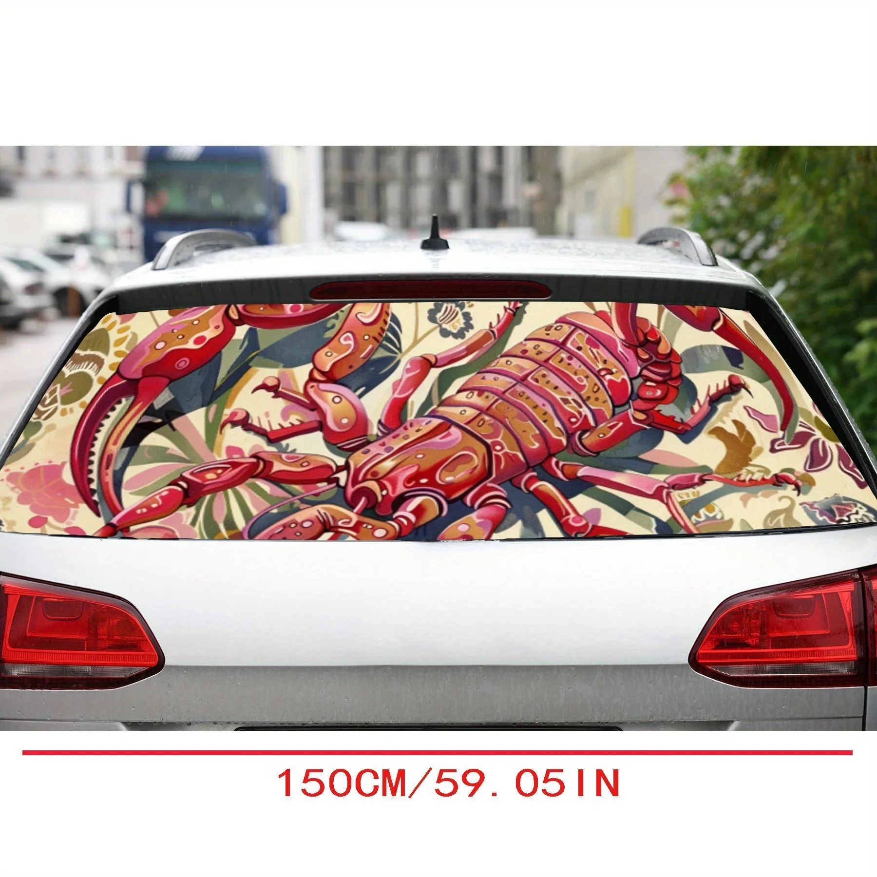Vintage Floral Scorpion Print Car Rear Windshield Sticker Truck Window See Through Perforated Back Window Vinyl Wrap Decal Self