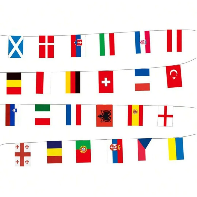 2024 Europe Countries Flag 24pcs Euro Cup Country Flag Bunting National String Flags Banner Football Event Garlands Decor