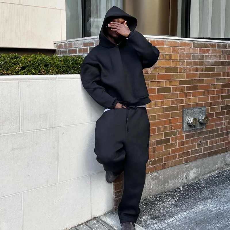 2 Piece Set Streetwear Casual Couples Hooded Outfits Male Autumn Sweatshirt Loose Sweatpants Jogging Sweatshirt Trousers Suits