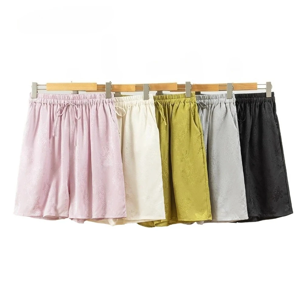Ropa de moda para mujer, 100% seda de morera Natural, Margarita, Jacquard, satén, cintura elástica, pantalones de pierna ancha informales sueltos de Color sólido