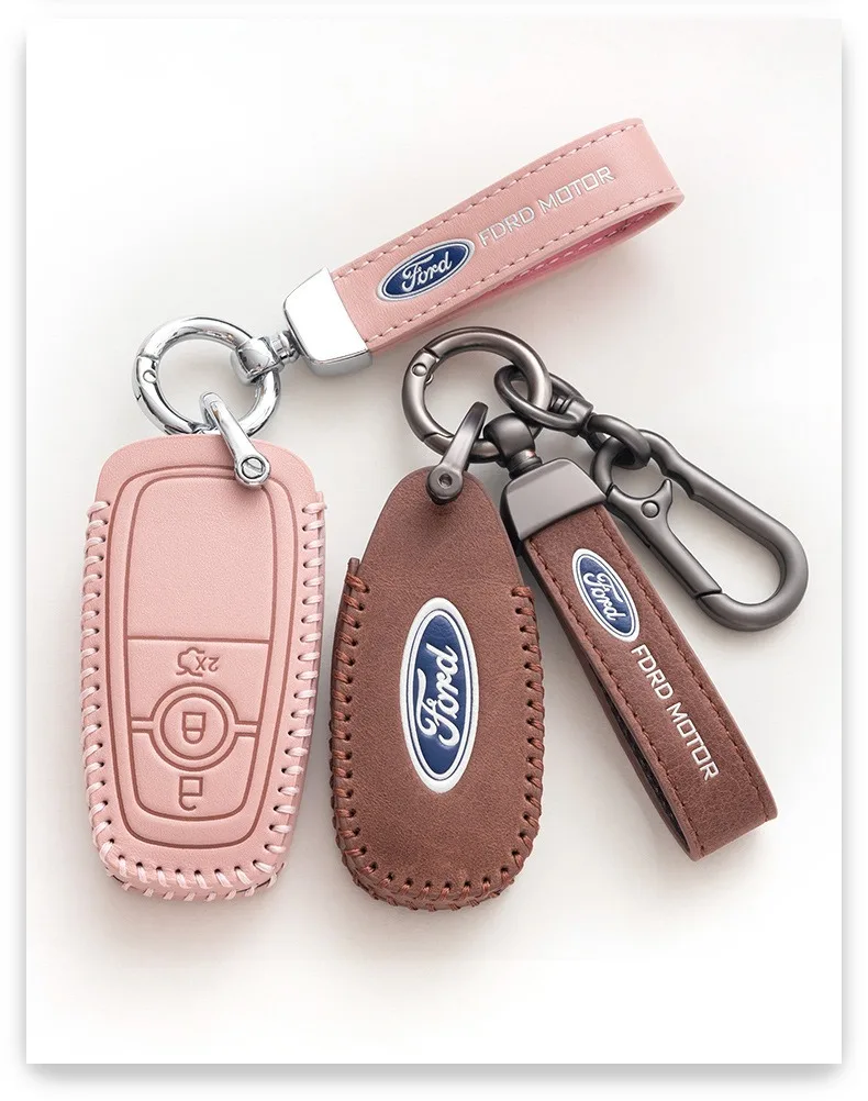 Leather Car Smart Remote Key Cover For Ford Focus Mk3 Mk4 Fiesta Kuga Escape Edge Explorer Mondeo Ranger F-150 Mustang Sticker view 6
