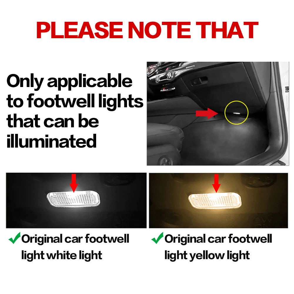 2PCS LED Car Footwell Light Bulb Interior Atmosphere Lamp Auto Accessories For Audi A1 8X GB 2011 2012 2013 2014 2015 2016 2023