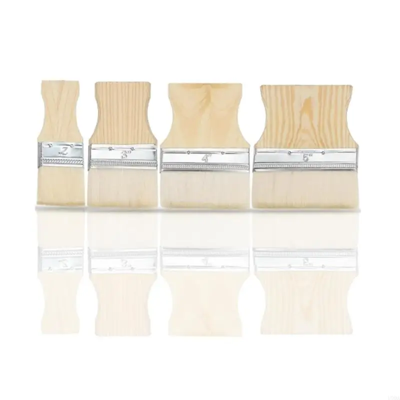 4Pcs Flat Paddle Paint Brush with Wide Coverage 2/3/4/5inch Square Flat Handle Wool Paint Brush Easy to Use