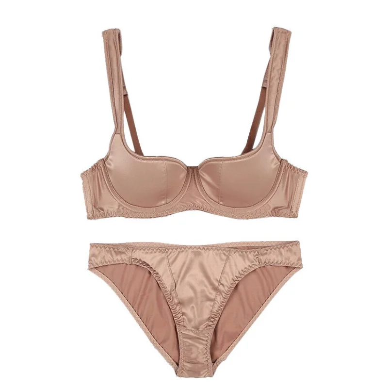 Smooth Traceless Ultra-thin Half Cup Thin Sponge Sexy Bra Set Double Breasted Women's Underwear