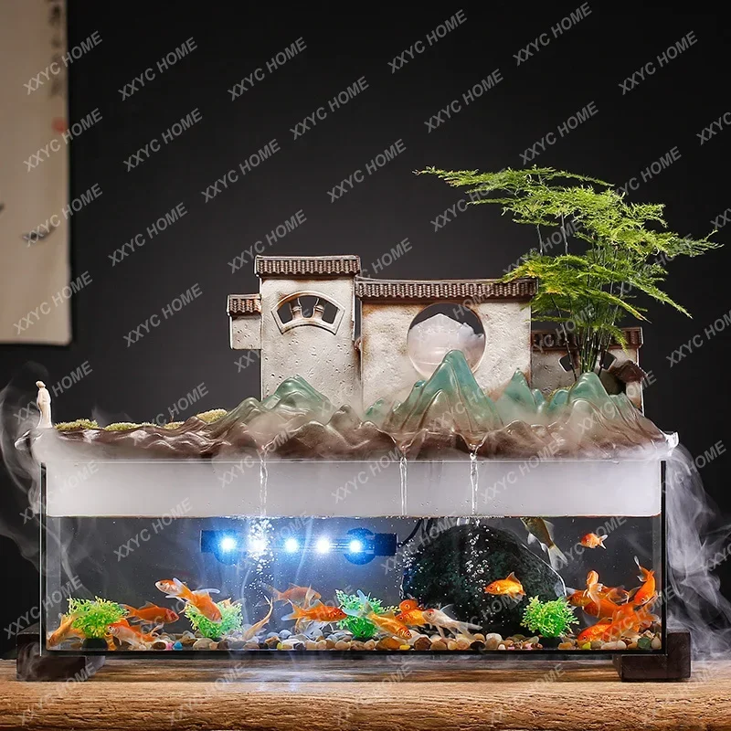 Creative Flowing Water Change Water Fish Tank Aquarium Self-Circulation Fountain Decoration Office Living Room Desktop