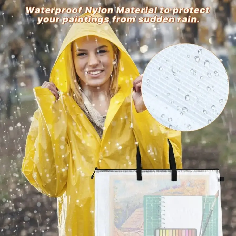 with Zipper and Handle Art Portfolio Bag Mesh PVC Multifunctional Project Bag Thickened Large Capacity Mesh Art Bag