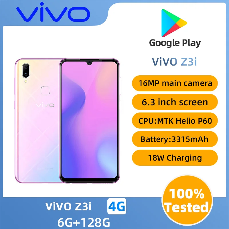 Vivo Z3i 4G smartphone Android 6.3-inch screen CPU MediaTek Helio P60 16MP camera 3315mAh battery used phone