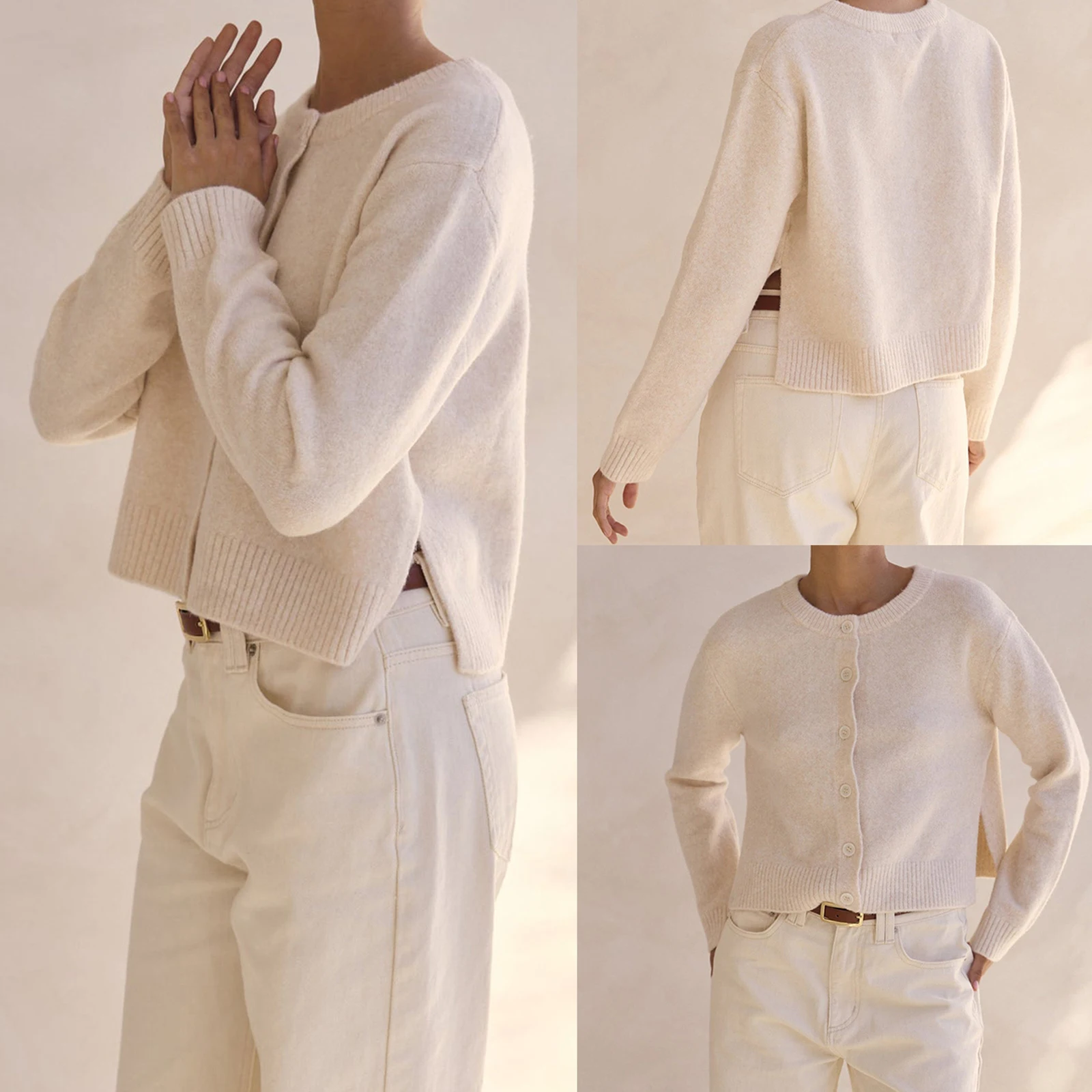 

2025 Women Knit Cardigan Long Sleeve Button Closure Solid Color Slit Fall Casual Jacket Sweater