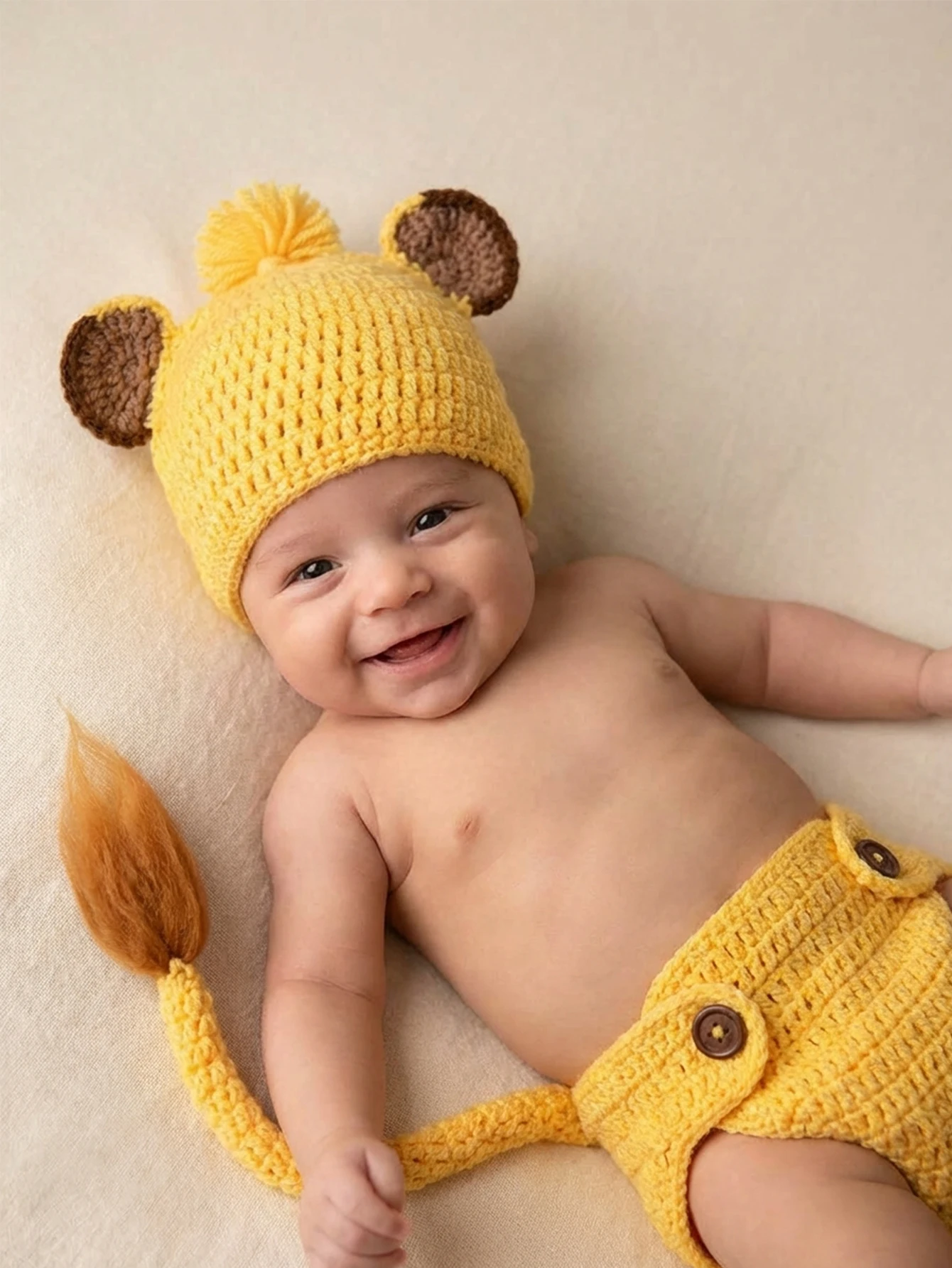 Newborn Baby Lion Photography Props Outfit Handmade Crochet Knit Puppy Bee Fox Costume Set Infant Boy Girl Hat Diaper Cover Suit