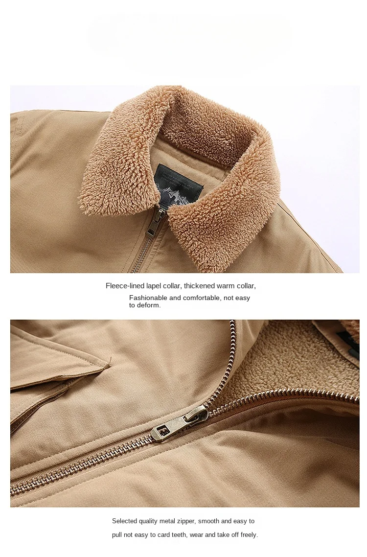 Winter Men's Cotton Jacket 2024 New Plush and Thickened Multi Bag Insulation Coat Casual Business Lapel Loose Size Cotton Jacket