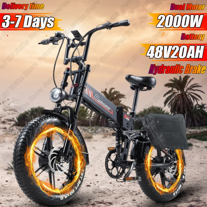 E-bike 2000W Dual Powerful Motor 48V20AH Lithium Battery Hydraulic Brake Electric Bicycle 20*4.0In Fat Tire Aldult Electric Bike