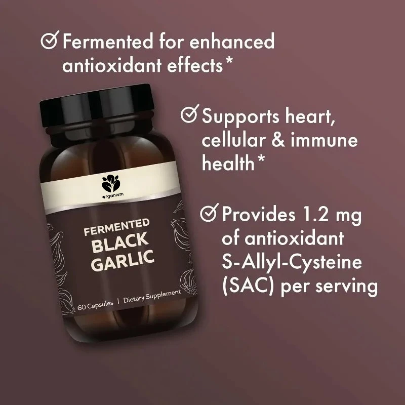Natural black garlic 60 capsules, dietary supplement, supports immune health, non GMO