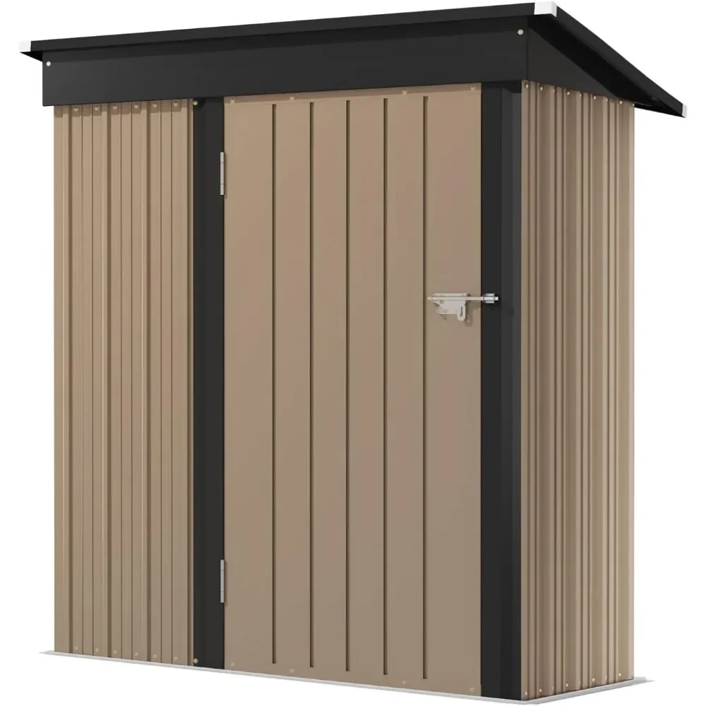 Outdoor Storage Shed 5 x 3 FT Lockable Metal Garden Shed Steel Anti-Corrosion Storage House with Single Lockable Door, Brown