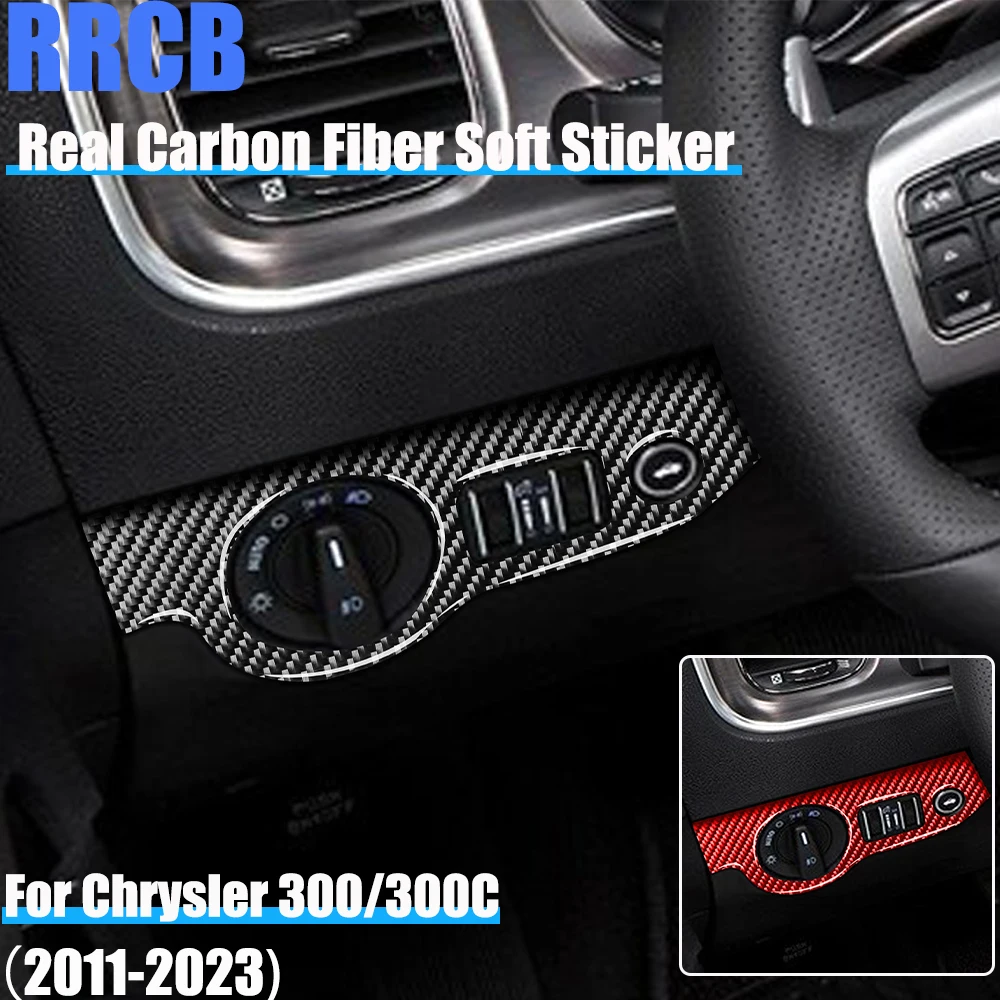 

Real Carbon Fiber Car Accessories Headlight Switch Decorative Interior Trim Cover Soft Sticker For Chrysler 300 300C 2011-2023