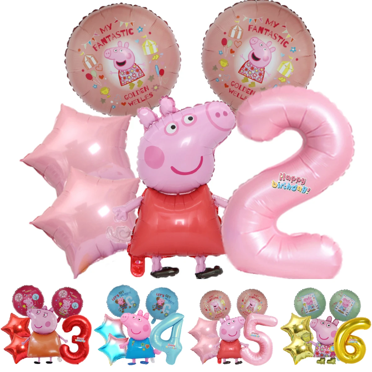 6-teiliges Cartoon Peppa Pig Folienballon-Set George Peppa Pig Kinder Geburtstag Party Dekoration Spielzeug Kindertag Geschenk
