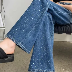 Wide Leg Pants Straight Solid Color Streetwear Buttons Zipper Pocket Temperament Fashion Loose Casual Diamonds Women's Clothing