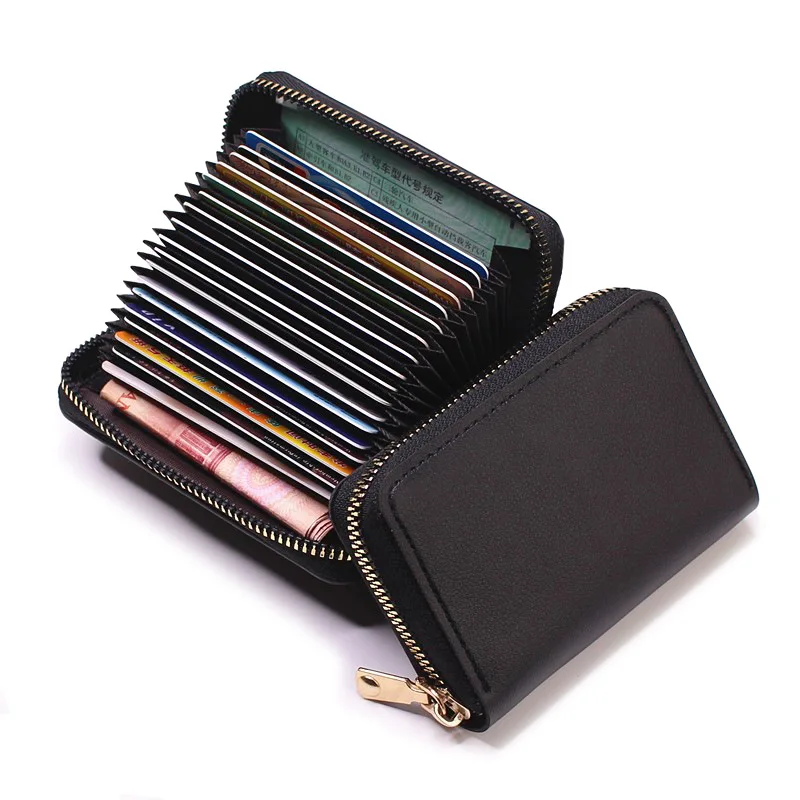 

Fashion Pu Card Bag Large Capacity Credit Card Holder Men Business Card Wallet Women Change Organizer Zipper Purse Ladies 2022