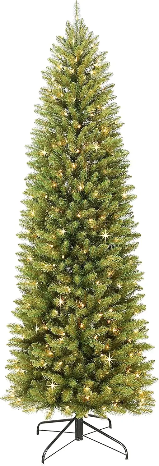 

Puleo International 9 Foot Pre-Lit Fraser Fir Pencil Artificial Christmas Tree with 550 UL Clear Lights, Green