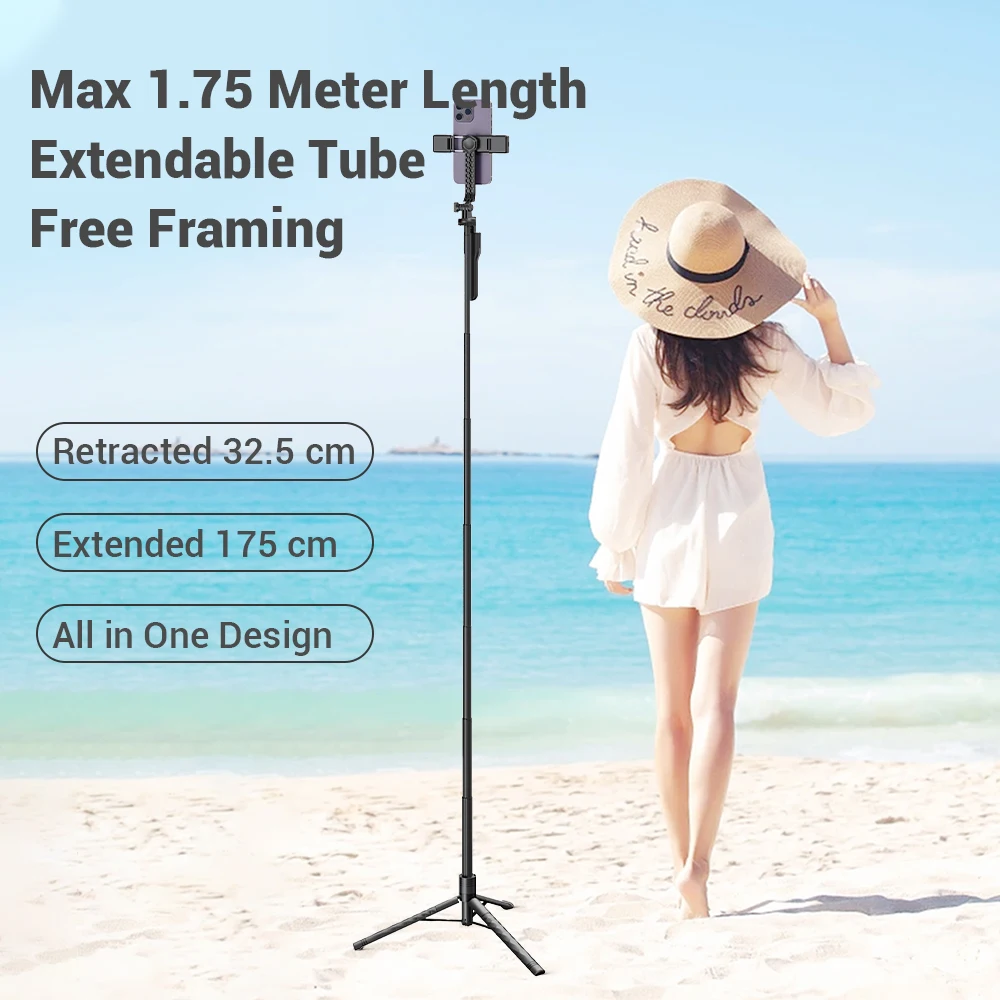 Scalable selfie stick tripod with wireless remote control, portable, suitable for Apple and Android phones