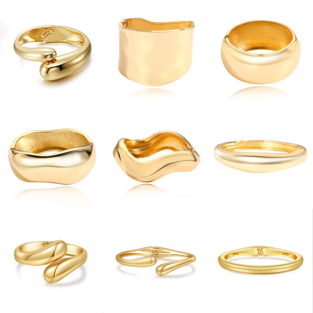 

New In Fashionable Water-Drop Smooth Surface Bracelet for Women Asymmetrical Personality Alloy Spring Open Bracelet Jewelry