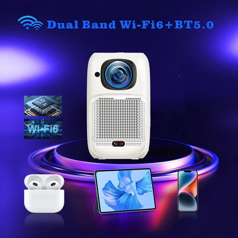 Tragbarer Projektor mit wiederaufladbarem Akku, intelligenter Außenprojektor 4K Android 11