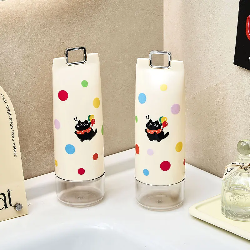 Portable Travel Toothbrush Case Cute Black Cat Polka Dot Toothpaste Holder Outdoor Wash Cup Travel Toiletries Storage Box