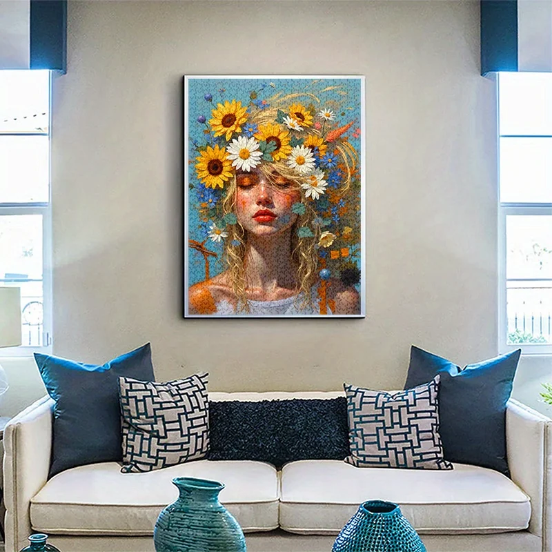 1000 peças de quebra-cabeça de papel menina como uma flor – grande 1000 peças adequadas para adultos e famílias, quebra-cabeças desafiador com flor-t