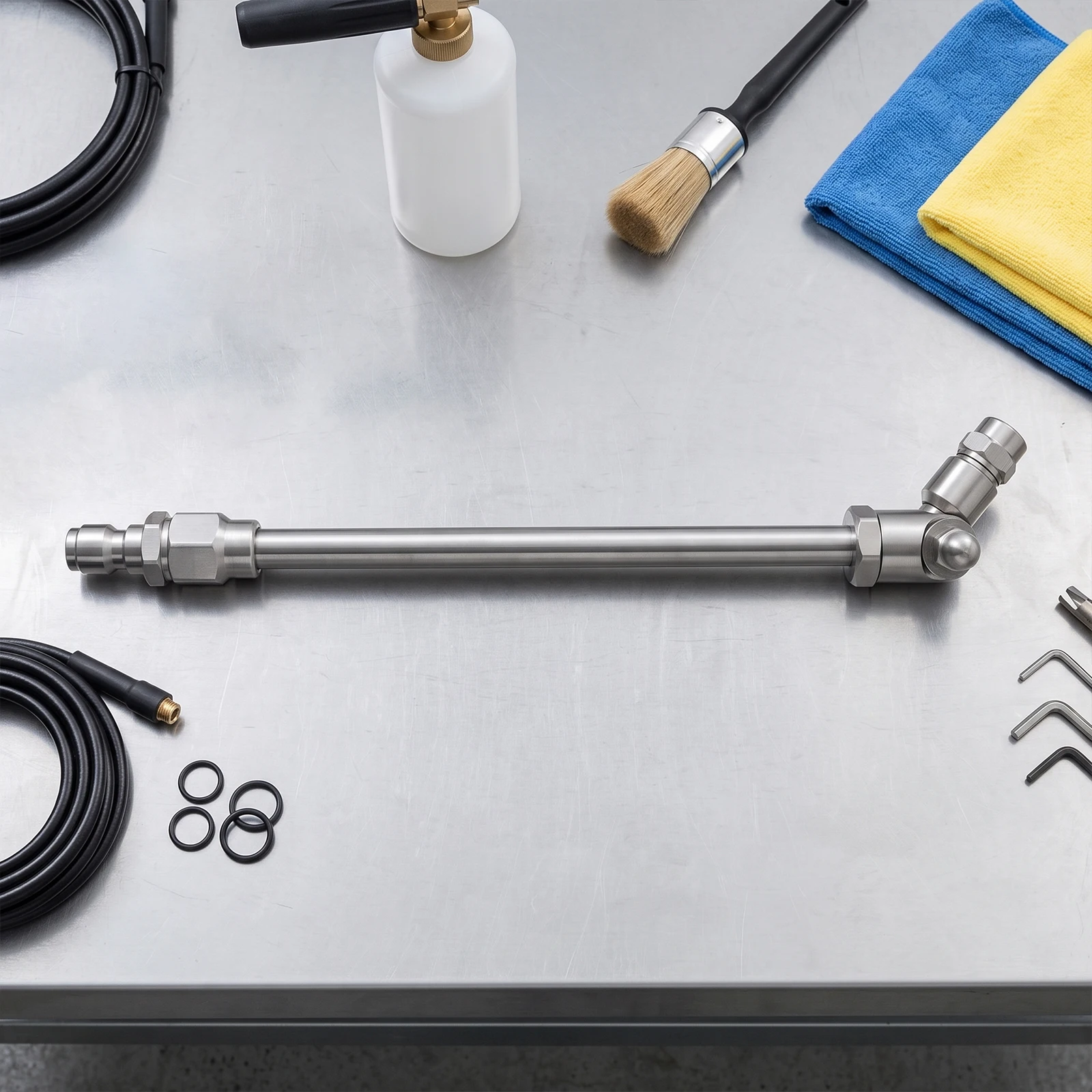 360° Swivel AC Cleaning Wand with 1/4 Quick Plug Stainless Steel Rotating Spray Nozzle Adjustable for Auto Underbody Cleaning